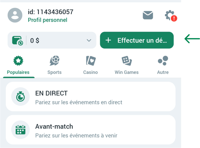 Faire un dépôt sur l'application Betwinner Apk Côte d’Ivoire